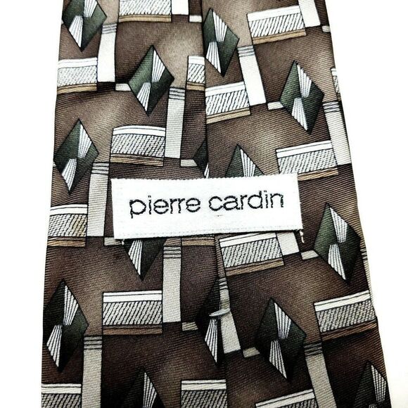 Pierre Cardin Silk‎ Tie Brown Green Print Geometric Wide - Picture 3 of 6